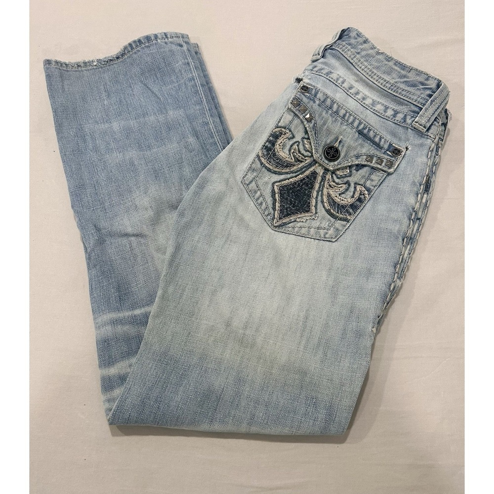 Y2K Affliction Blake Black Premium Jeans Mens 30 Back Pocket Flap Zip Buckle